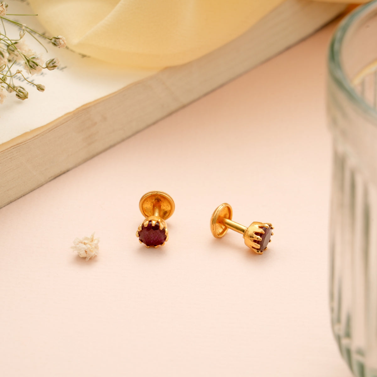 Minimal Red Stone Gold Stud