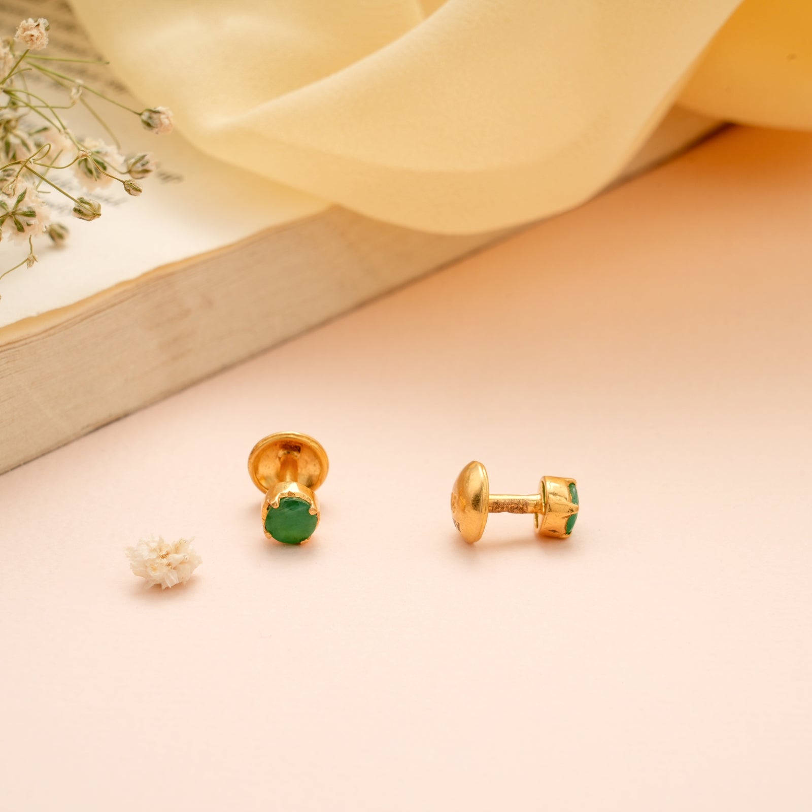 Tiny Charm Green Stone Gold Stud