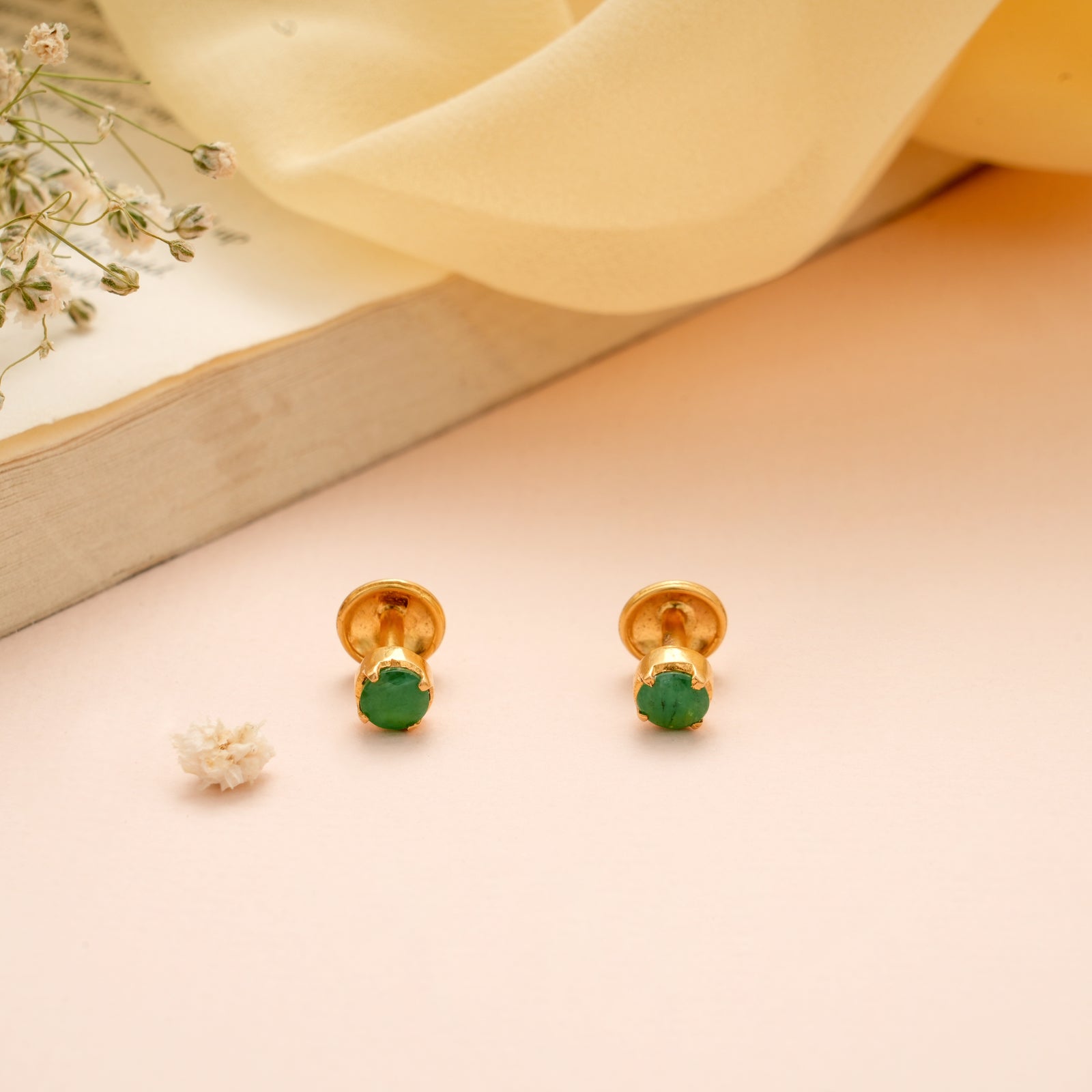 Tiny Charm Green Stone Gold Stud