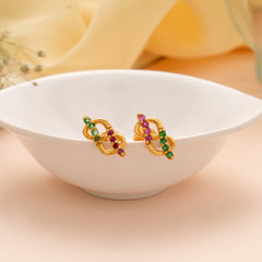 Dual Color Tri Leaf Pattern Gold Earring