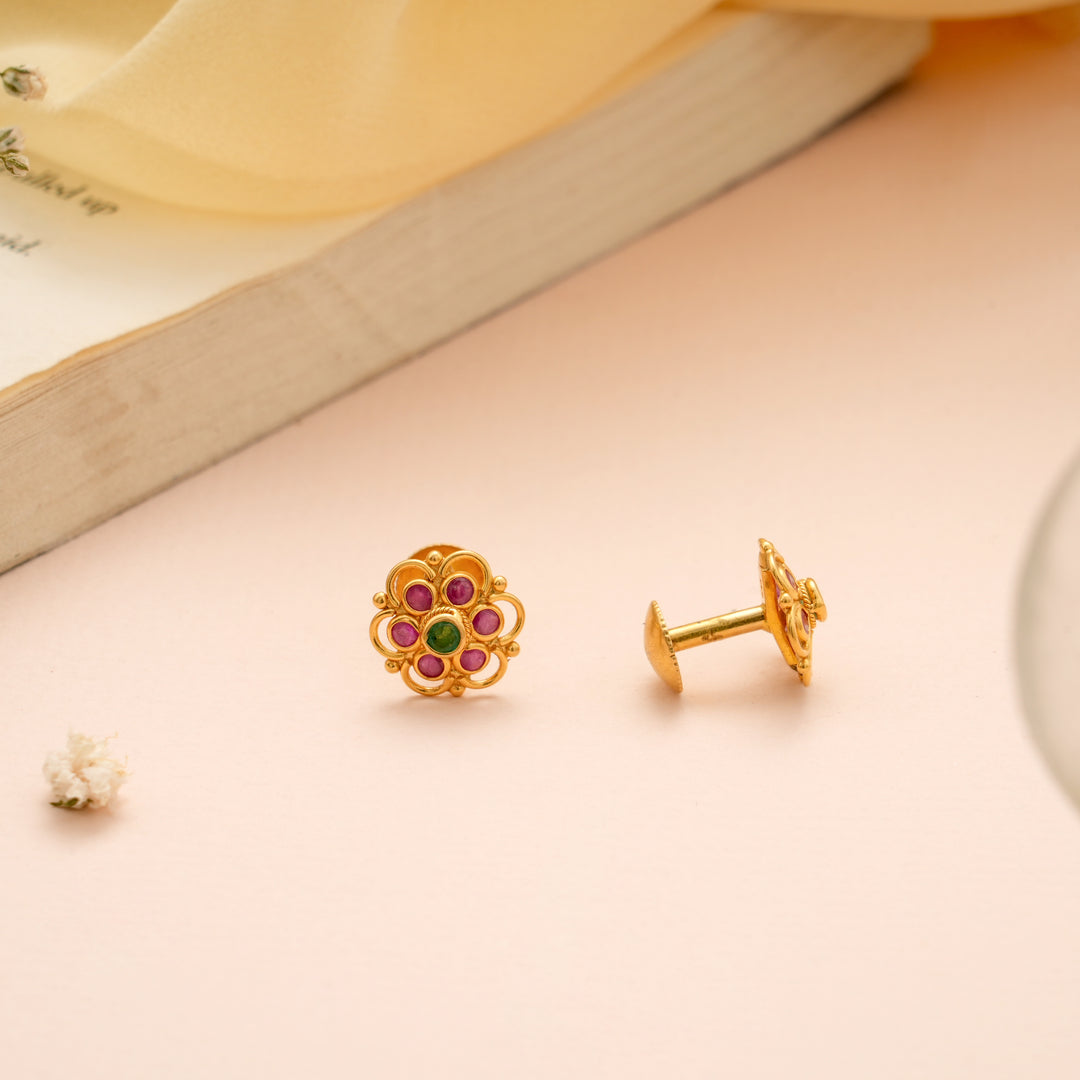 Blossom Ruby with Emerald Gold Stud