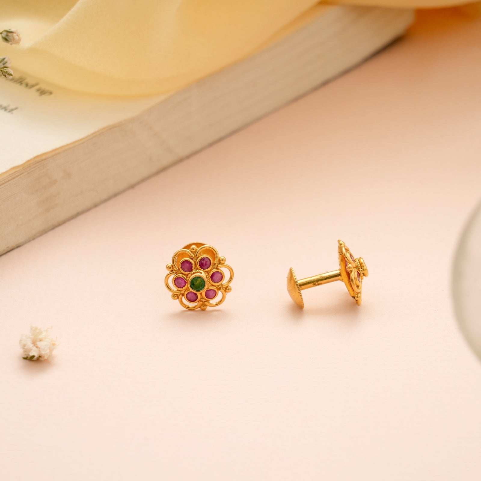 Blossom Ruby with Emerald Gold Stud