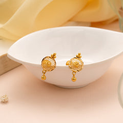 Gold Circle Pattern Drop Earrings with Beads