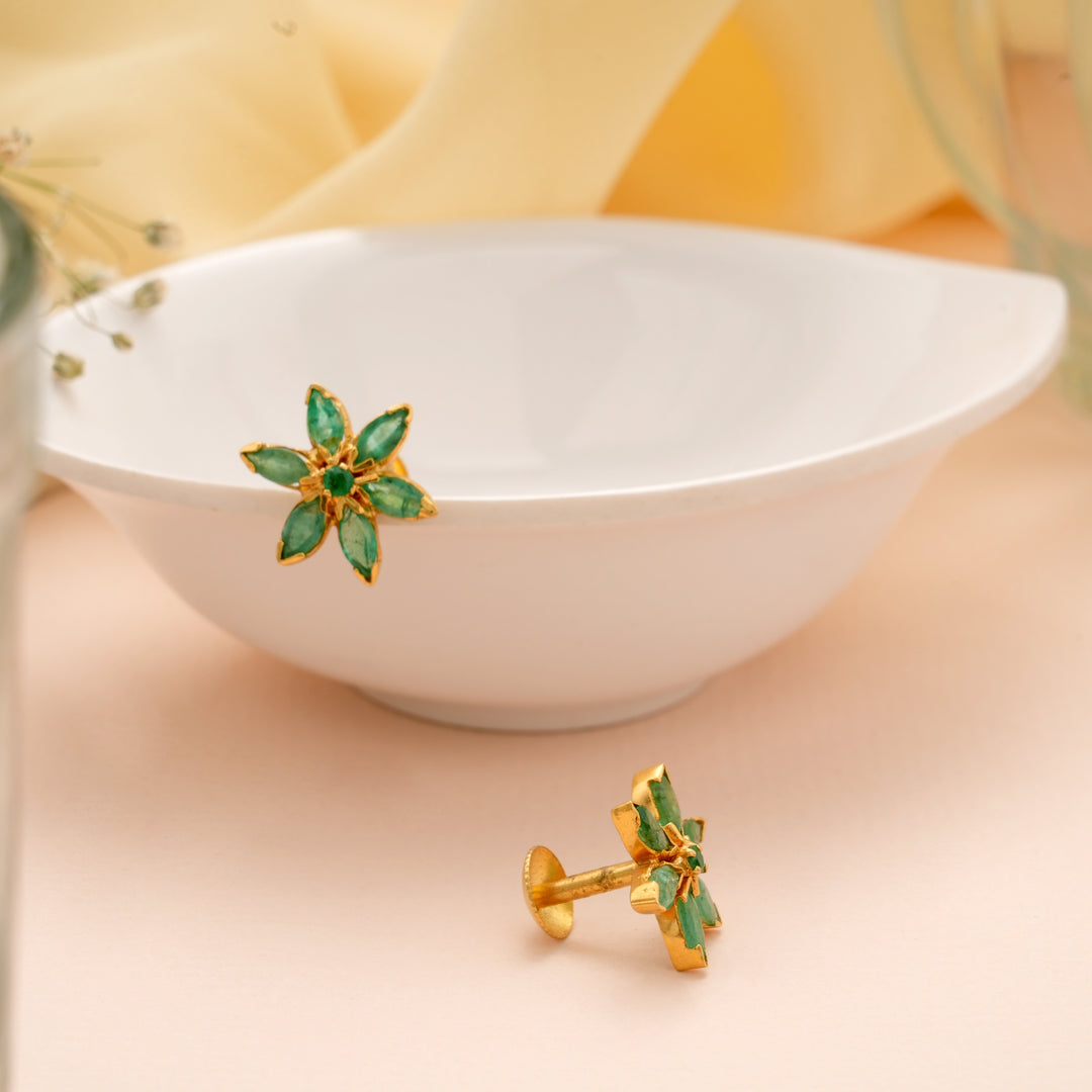 Ethnic Emerald Stone with Gold Stud