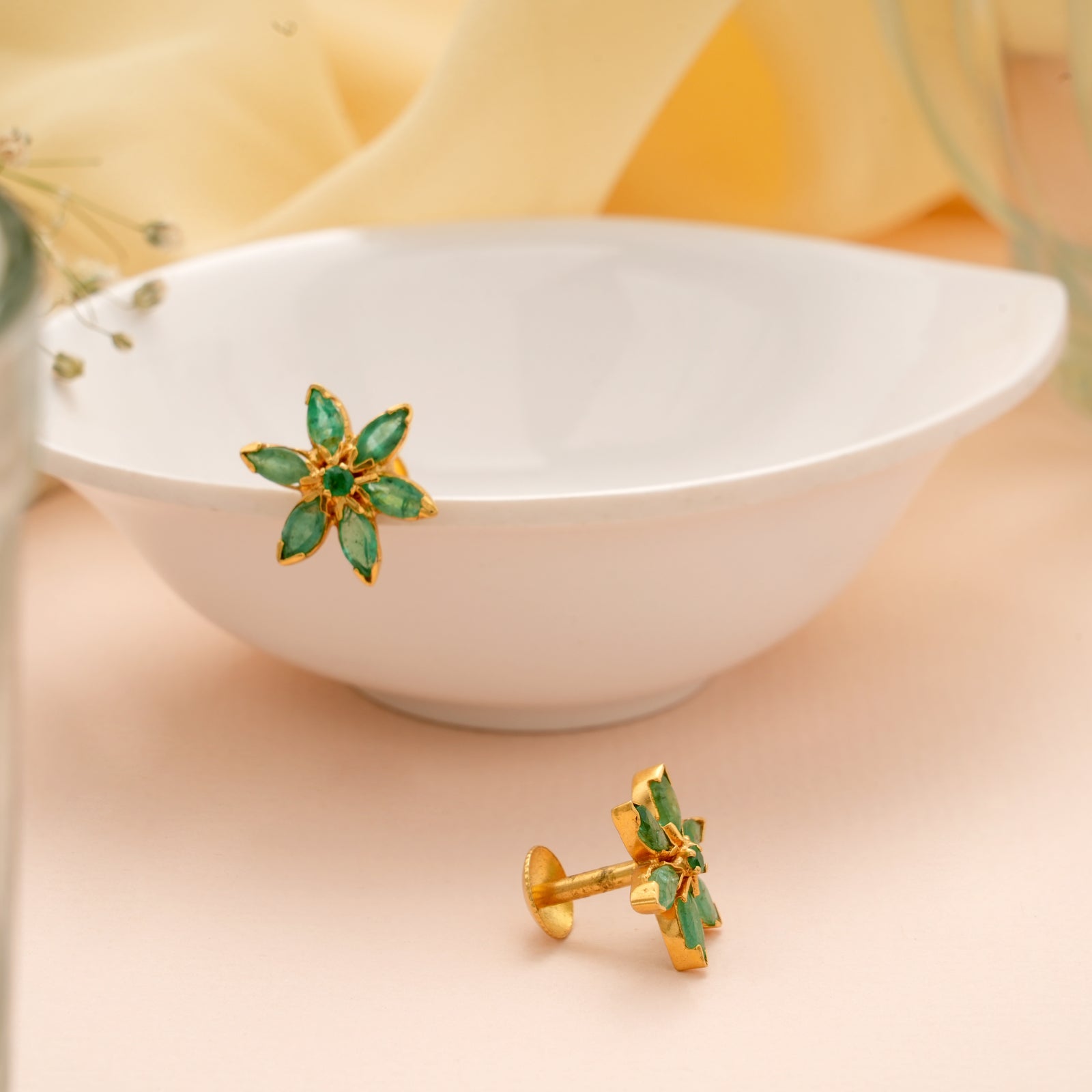 Ethnic Emerald Stone with Gold Stud