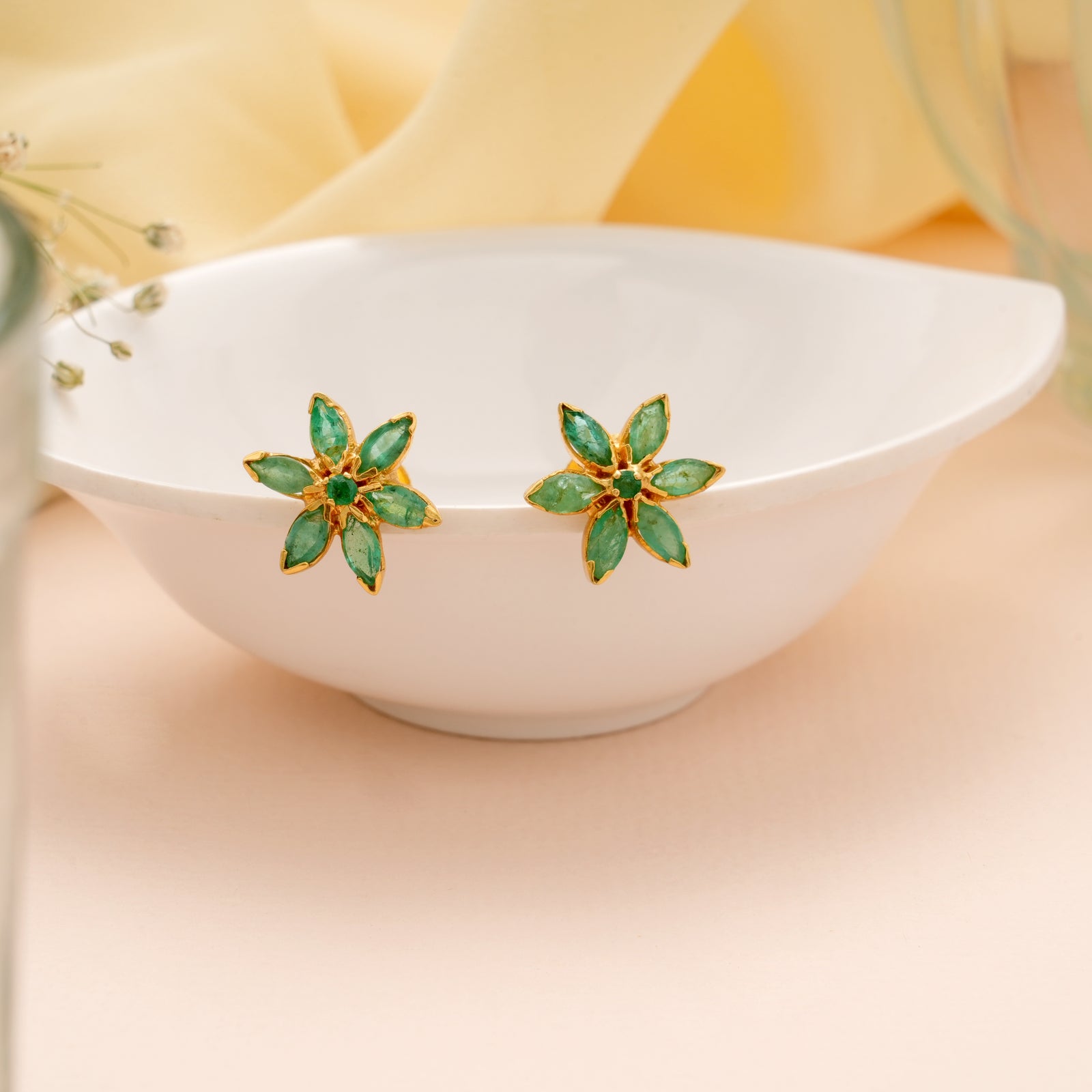 Ethnic Emerald Stone with Gold Stud