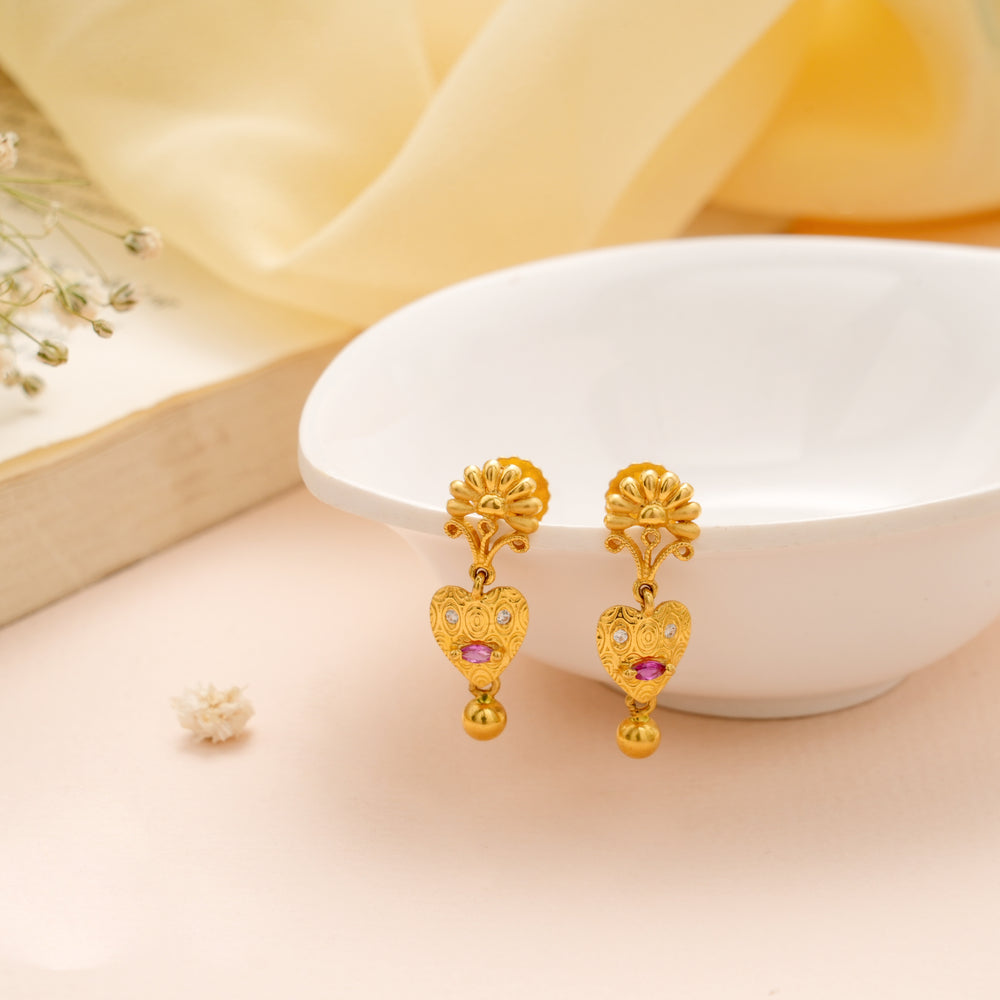 Designer Floral Heart Gold Hangings Earring