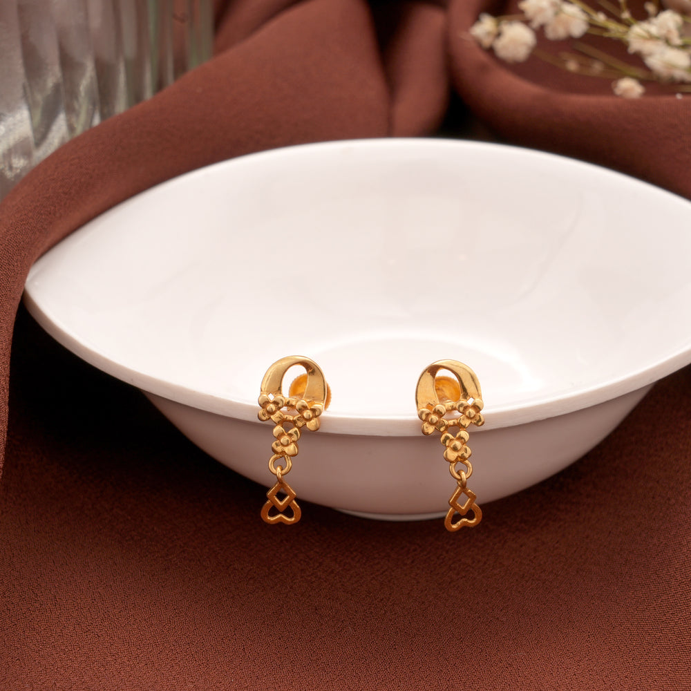 Tri Floral Curve Gold Drops Earring