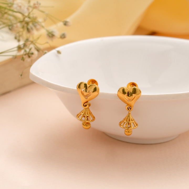 Elegant Heart Design Gold Drop Earrings