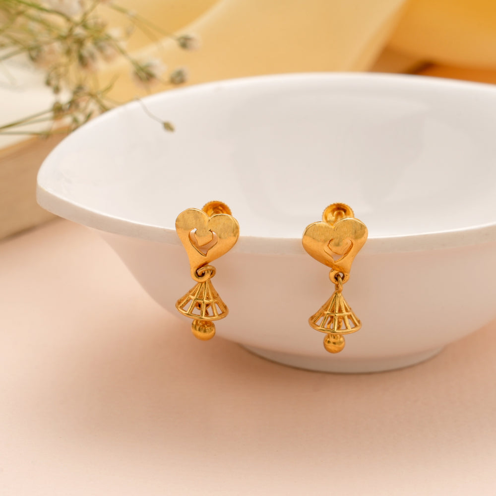Elegant Heart Design Gold Drop Earrings