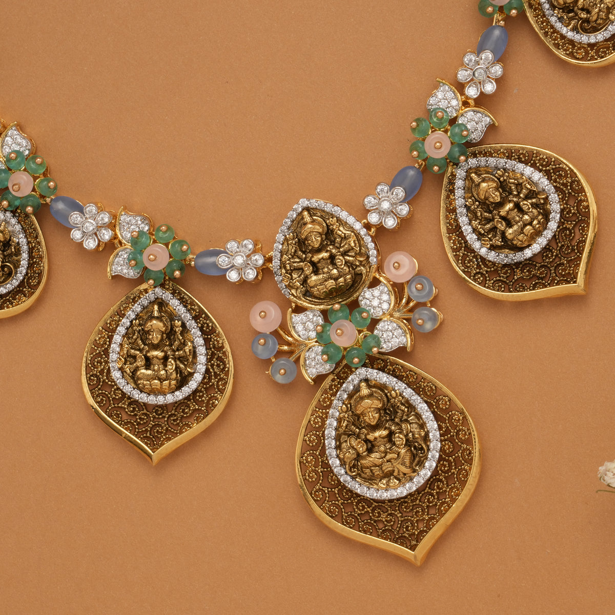 Antique Lakshmi Design Golden Necklace Set