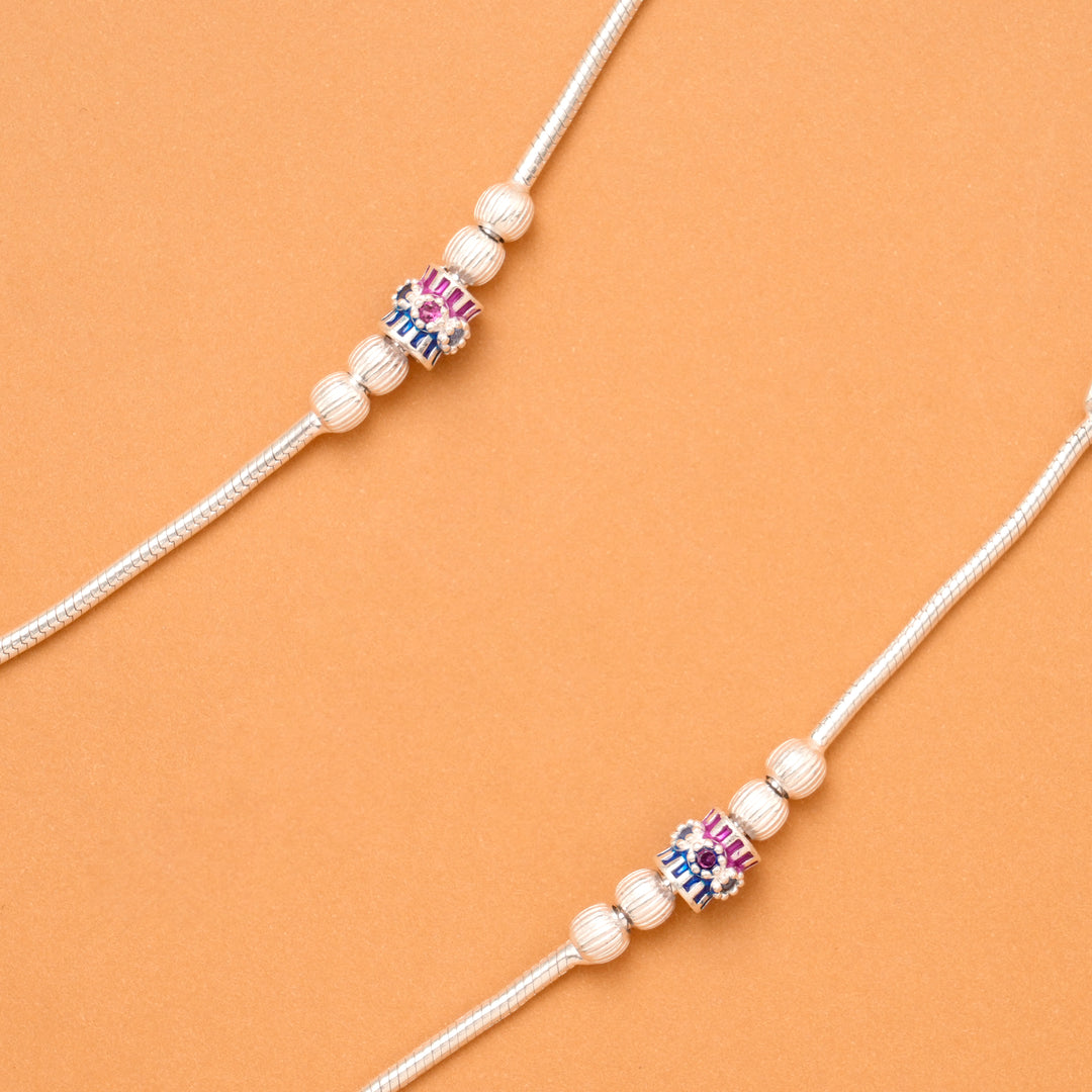 Silver Fancy Violet Charm Beads Anklet
