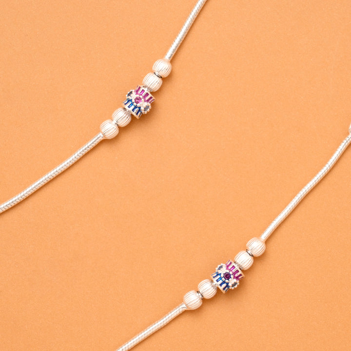 Silver Fancy Violet Charm Beads Anklet