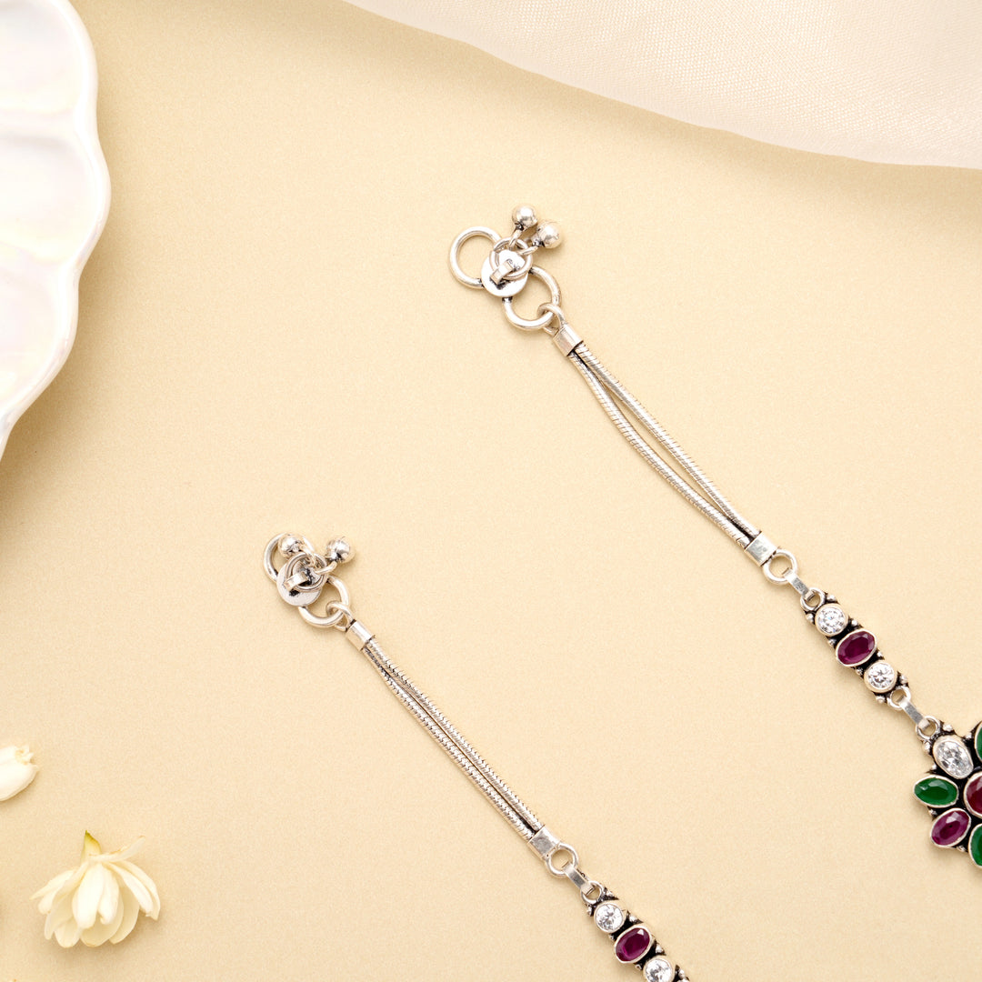 Emerald Ruby Bloom Silver Antique Anklet