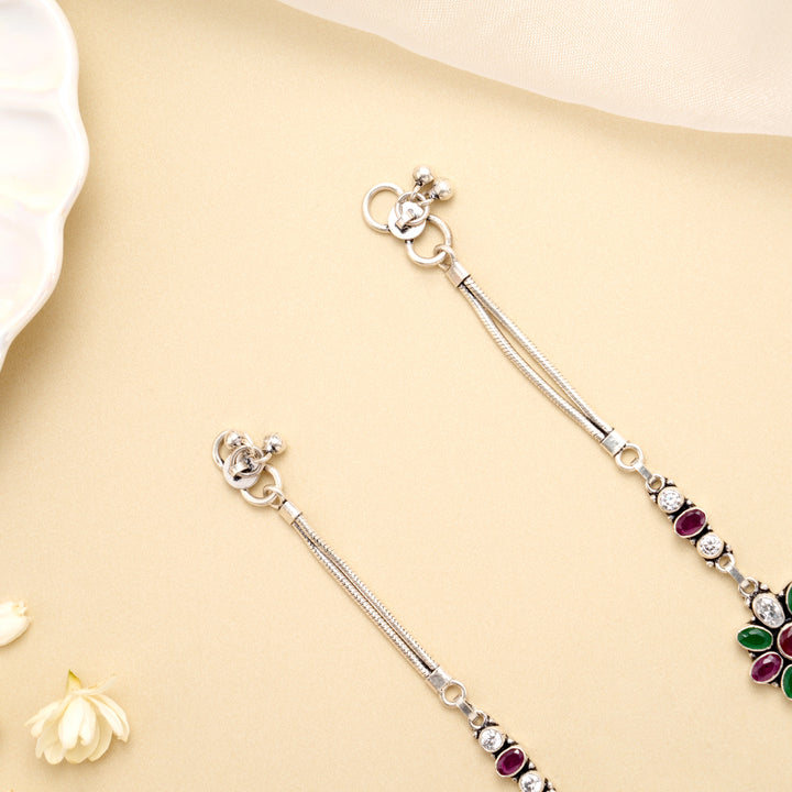 Emerald Ruby Bloom Silver Antique Anklet