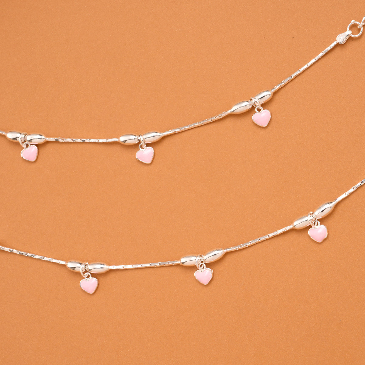 Charm Pink Heart Silver Baby Anklets