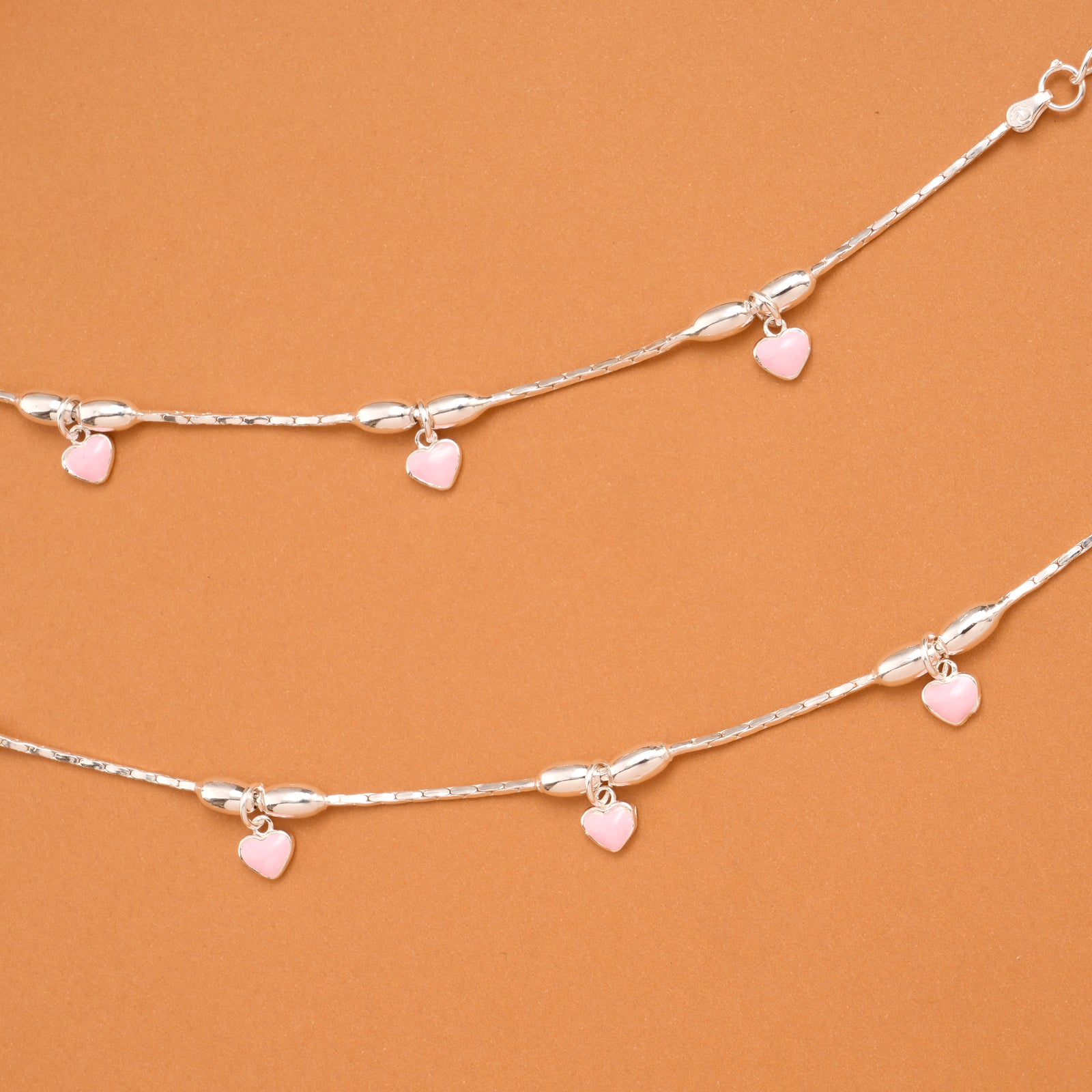 Charm Pink Heart Silver Baby Anklets