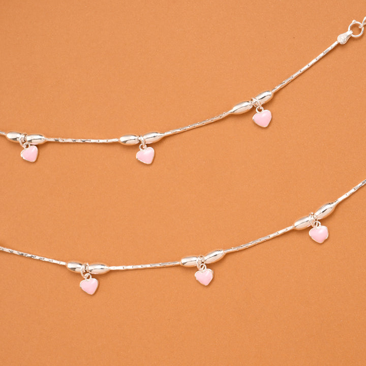 Charm Pink Heart Silver Baby Anklets