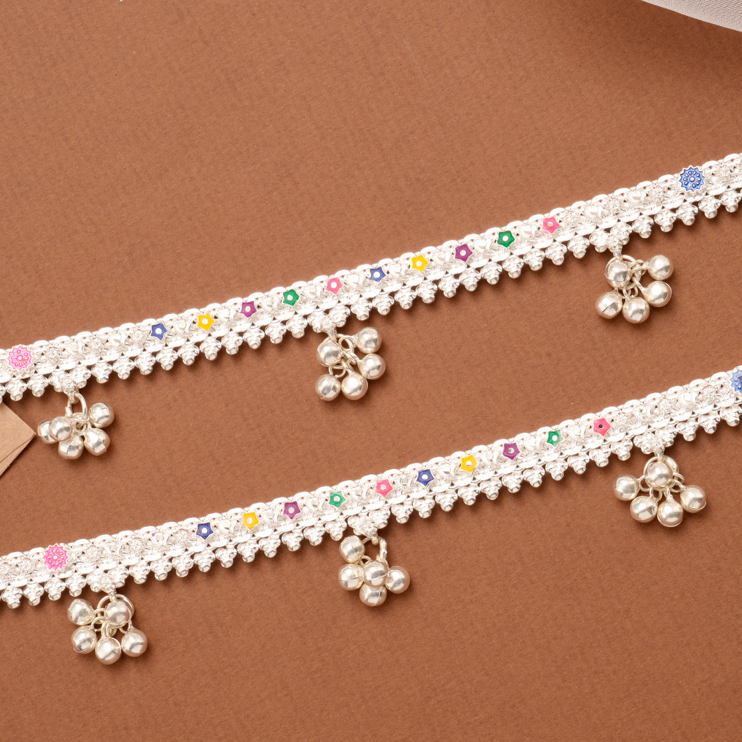 Refined Enamel Deluxe Drop Silver Anklet