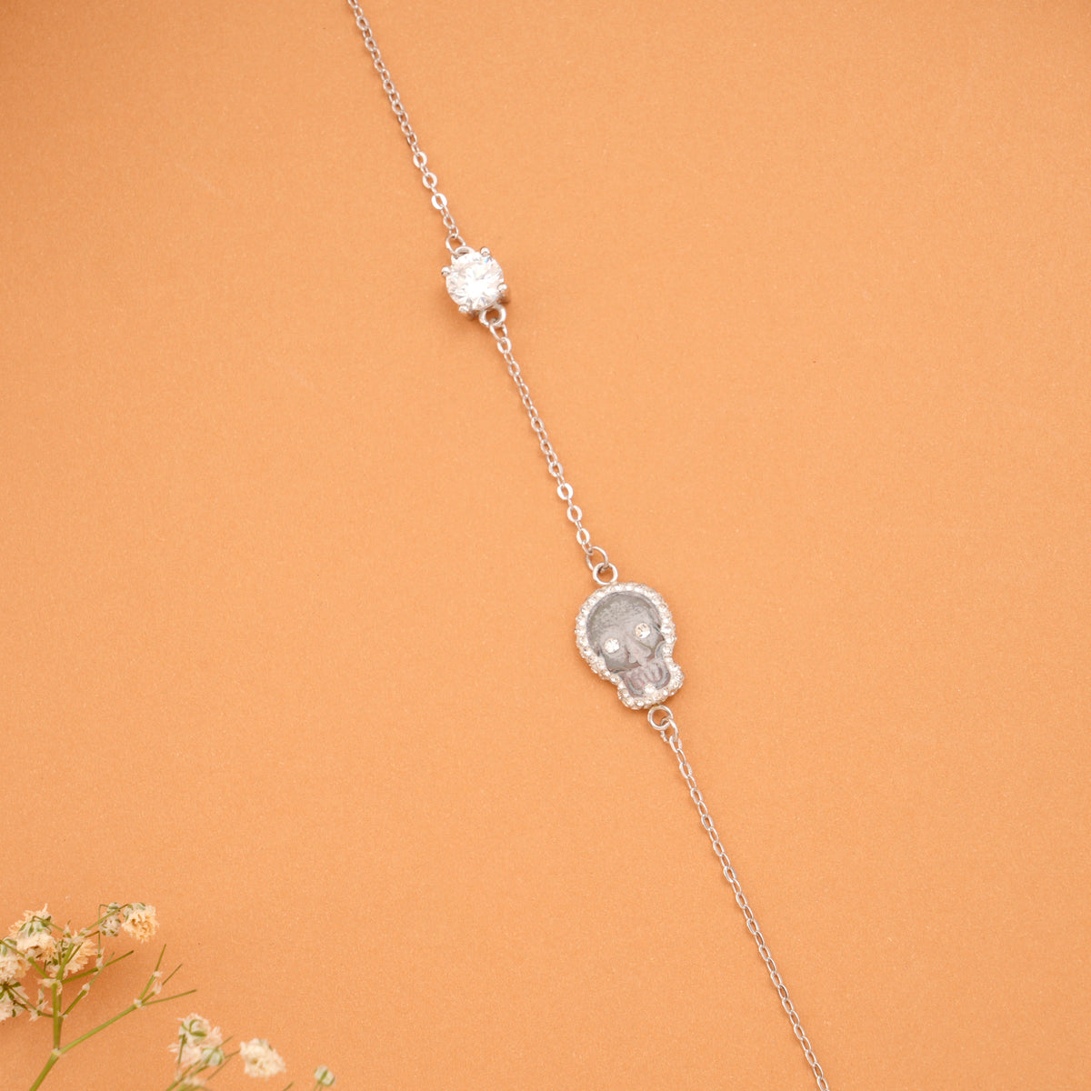Tiny Charm Silver Skull Stone Bracelet