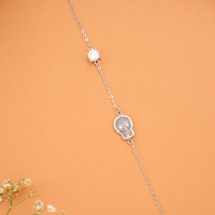 Tiny Charm Silver Skull Stone Bracelet
