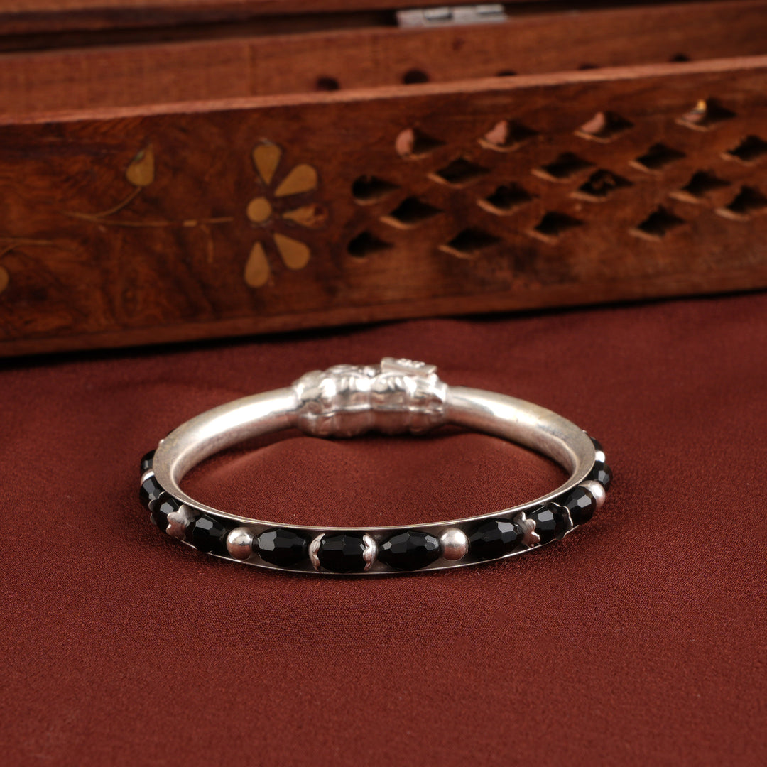 Yazhi Design with Black Beads Silver Baby Bracelet