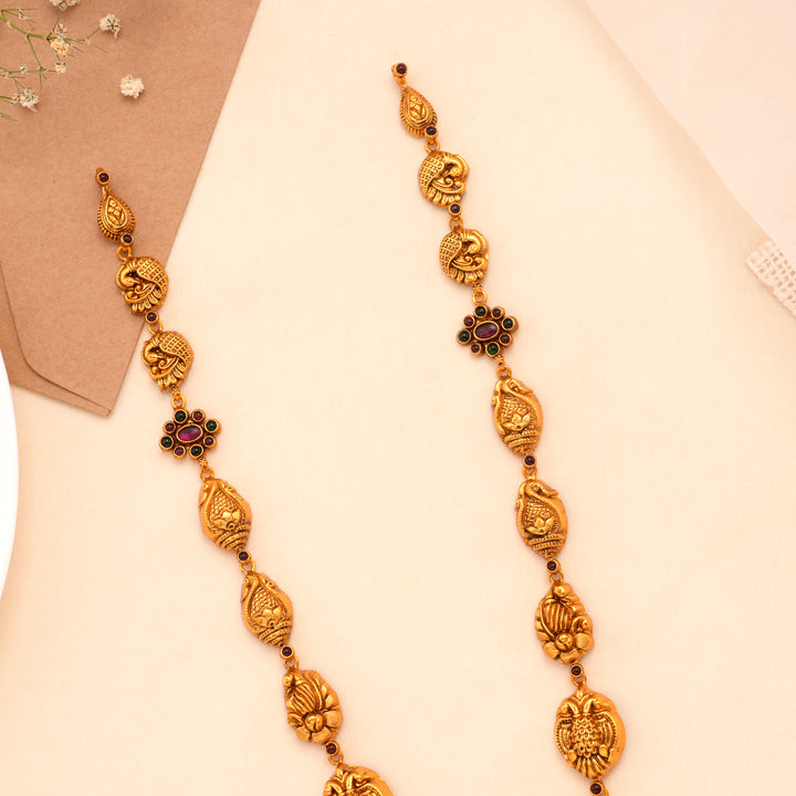 Beautiful Floral with Carved Peacock Golden Beads Haram