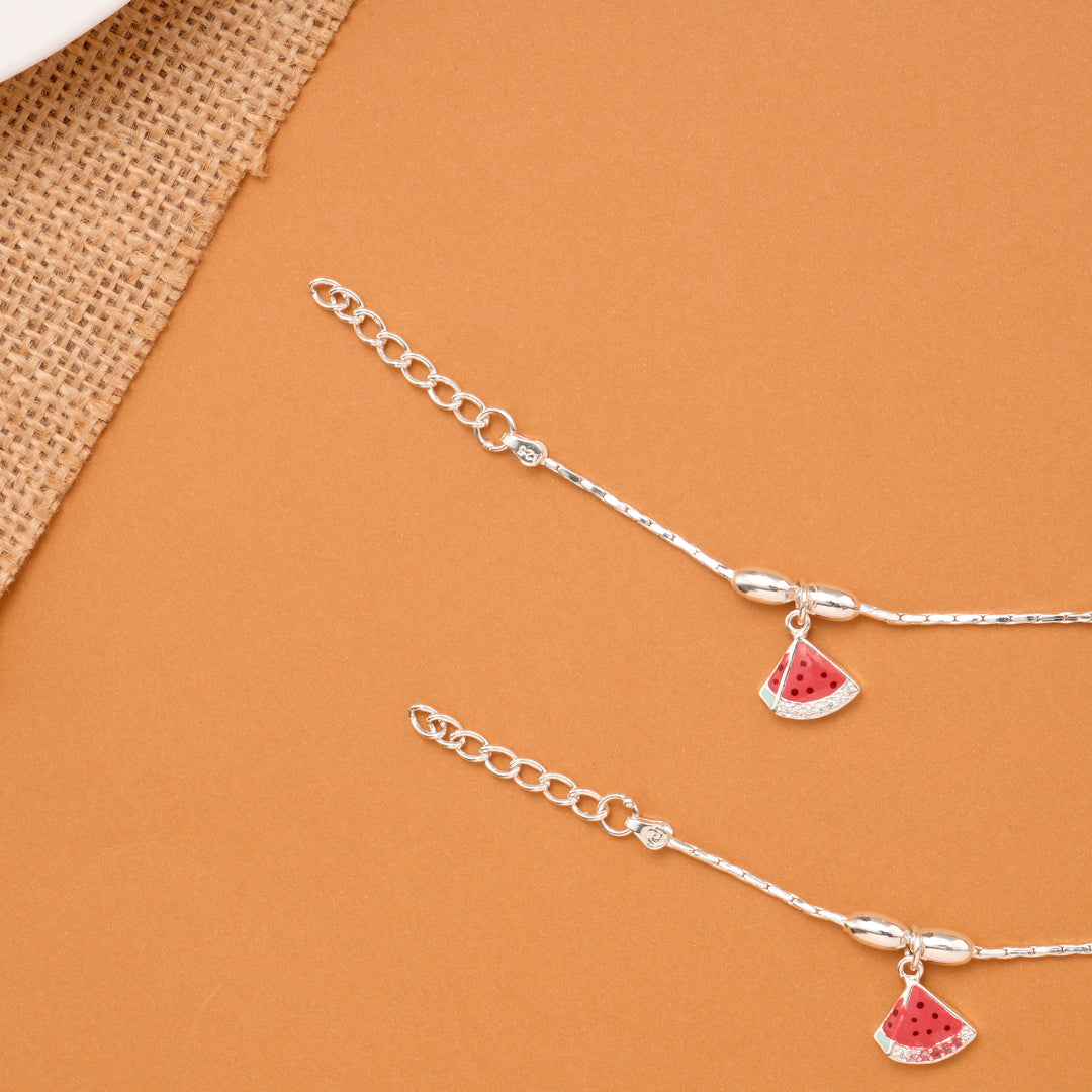 Watermelon Slice Charm Baby Silver Anklet