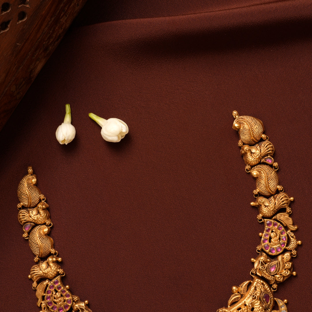 Traditional Gaja Lakshmi Ruby Gold Necklace