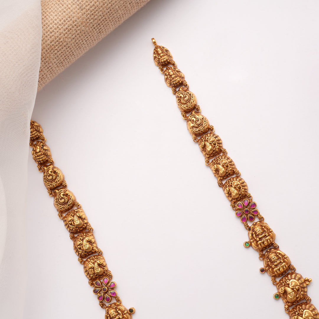 Premium Peacock with Lakshmi Devi Golden Haram