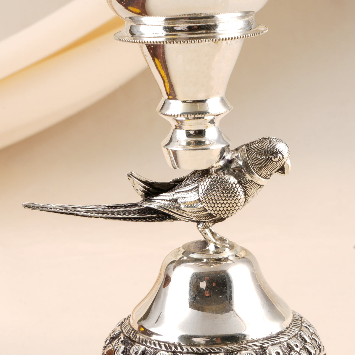 Peacock and Parrot Antique Silver Vilakku