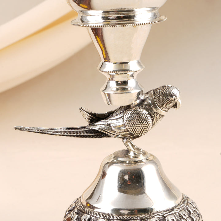 Peacock and Parrot Antique Silver Vilakku