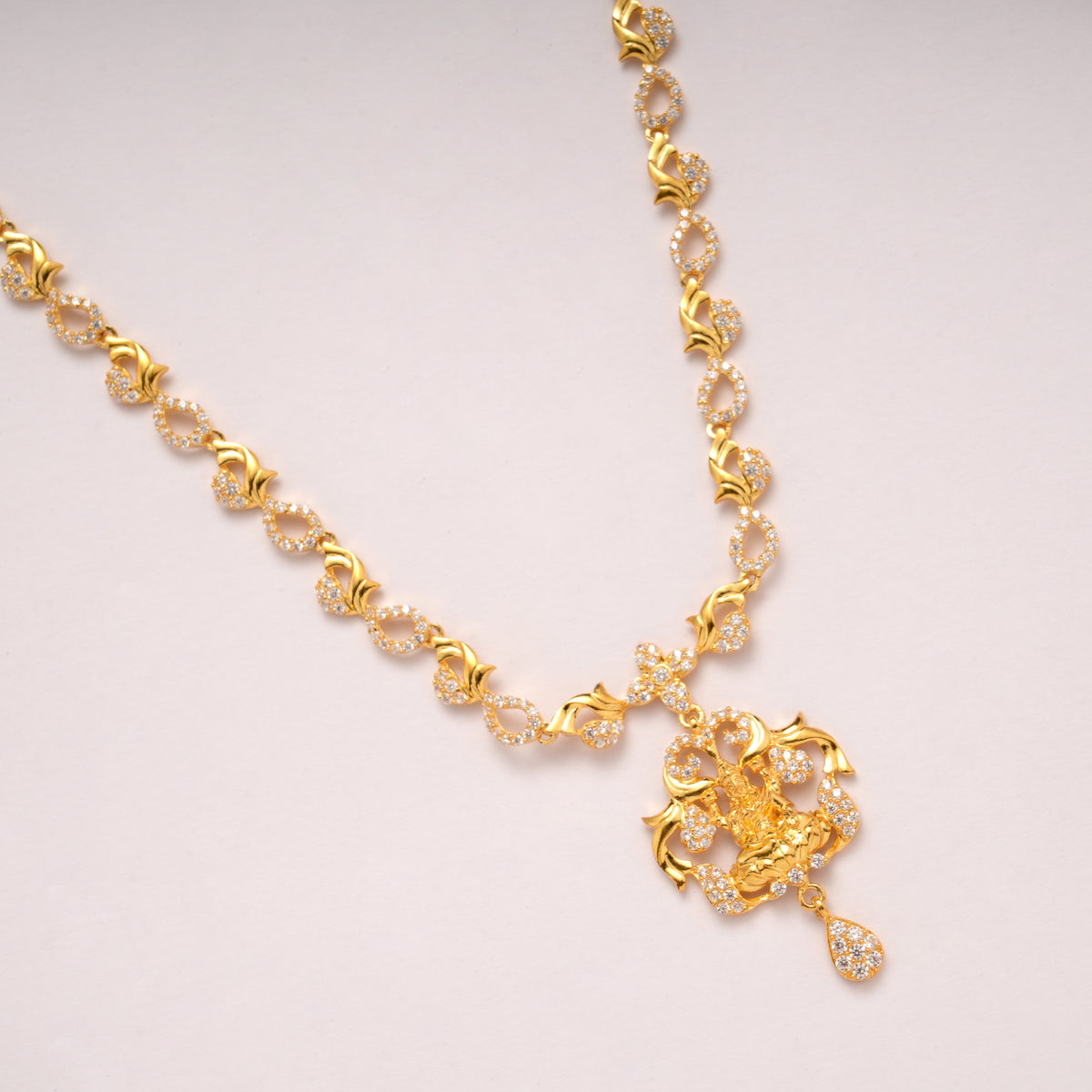 White Stone with Lakshmi Golden Necklace Set