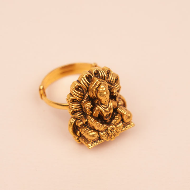 Goddess Lakshmi Temple Design Gold Ring