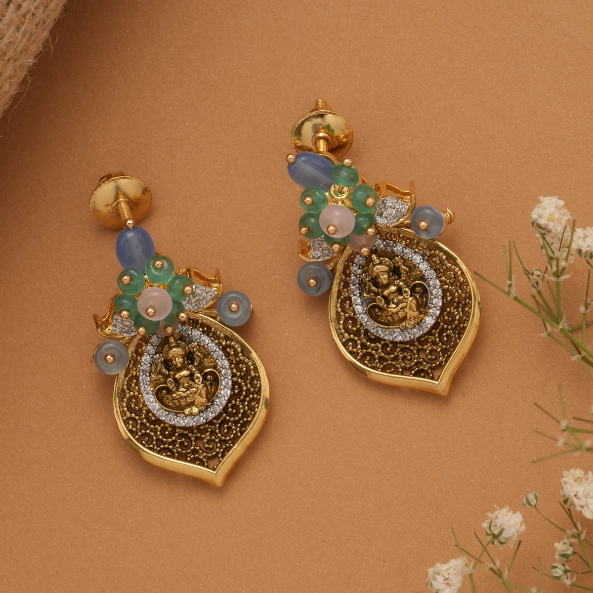 Antique Lakshmi Design Golden Necklace Set