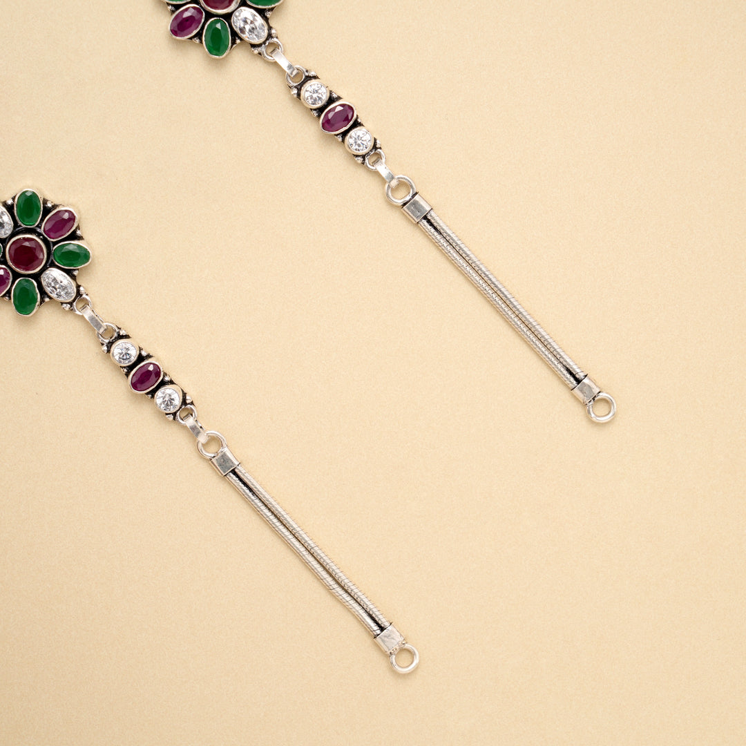Emerald Ruby Bloom Silver Antique Anklet