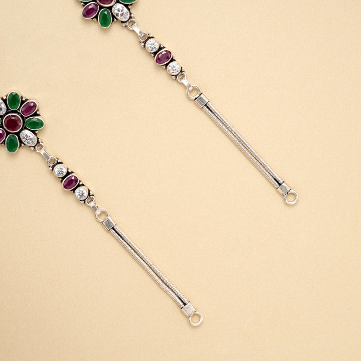 Emerald Ruby Bloom Silver Antique Anklet