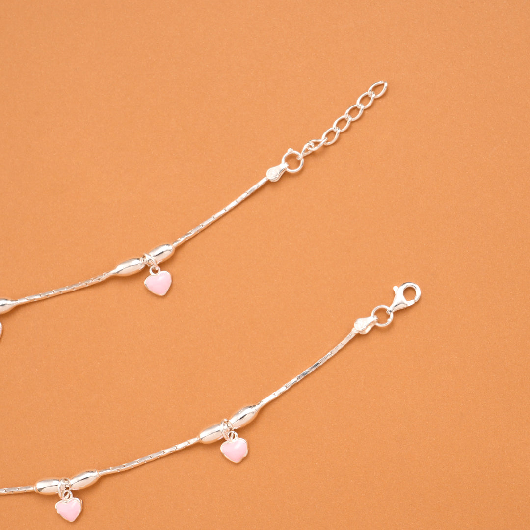 Charm Pink Heart Silver Baby Anklets