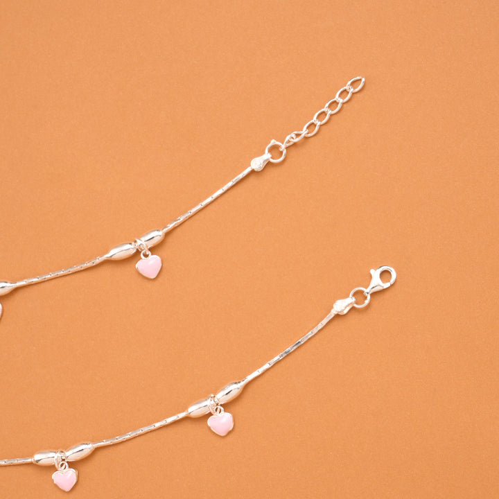 Charm Pink Heart Silver Baby Anklets