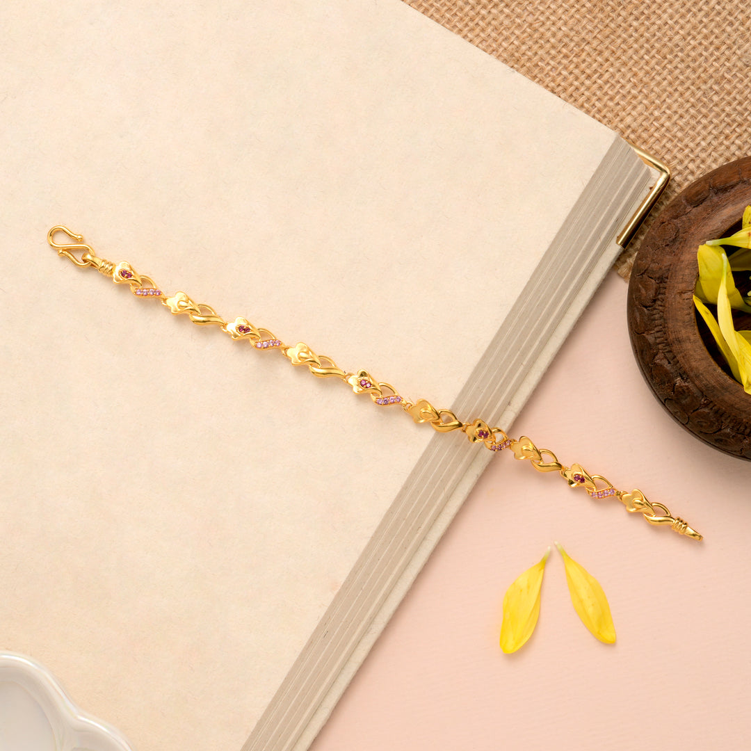 Ruby Flower Design Casting Gold Bracelet