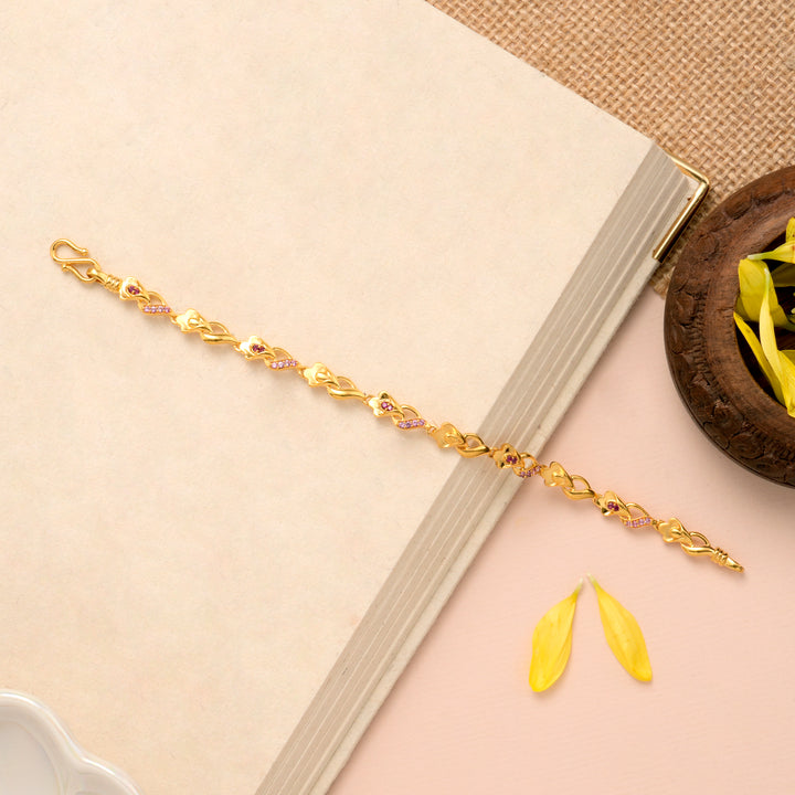 Ruby Flower Design Casting Gold Bracelet