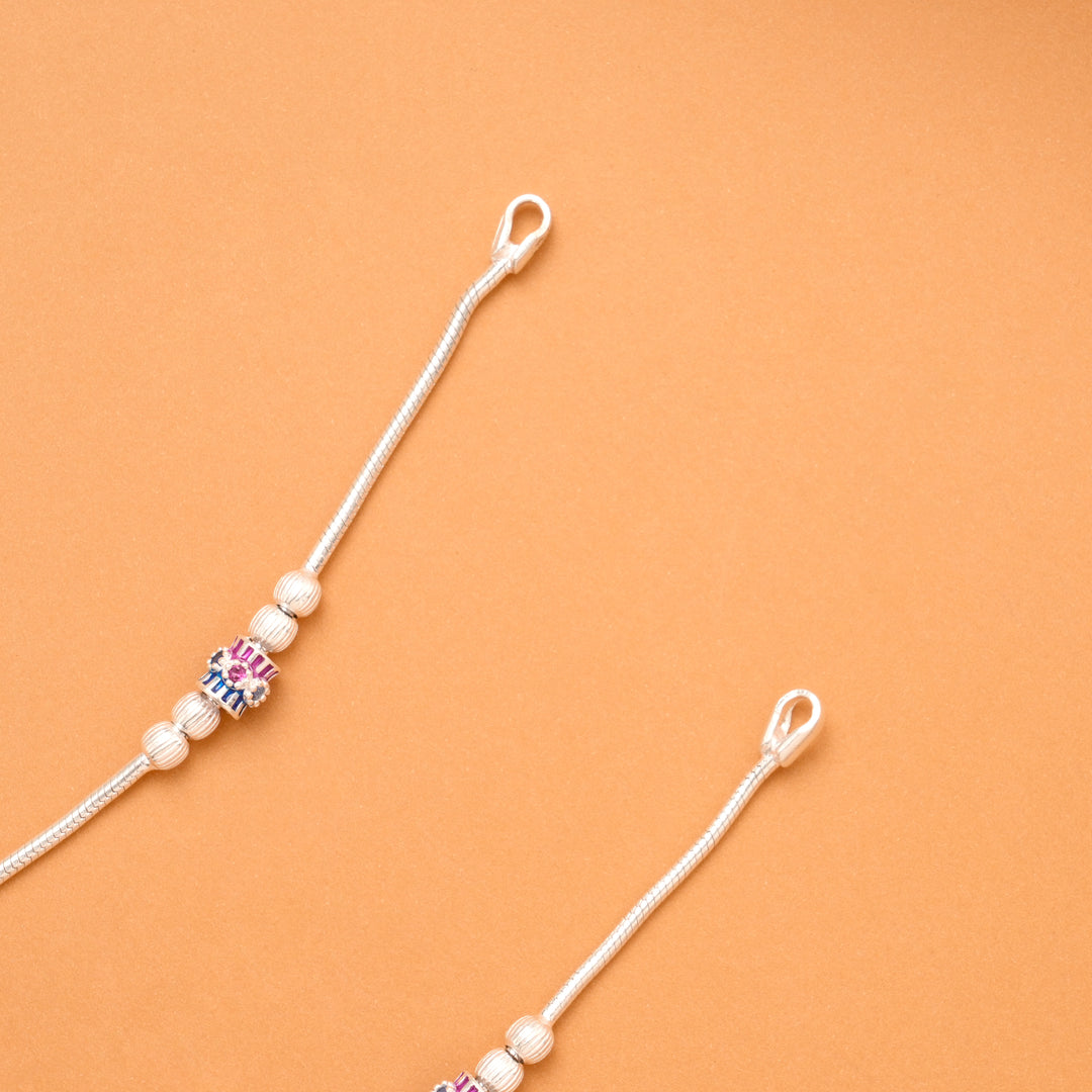 Silver Fancy Violet Charm Beads Anklet
