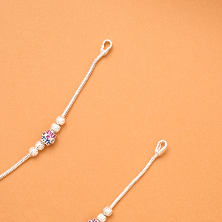 Silver Fancy Violet Charm Beads Anklet