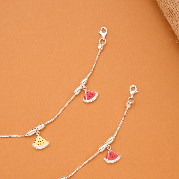 Watermelon Slice Charm Baby Silver Anklet