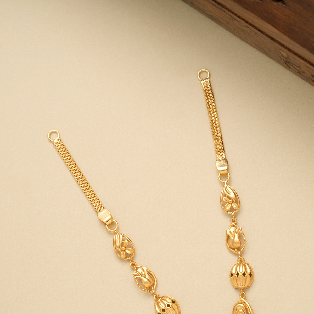 Classic Flower Lakshmi Design Golden Necklace Set