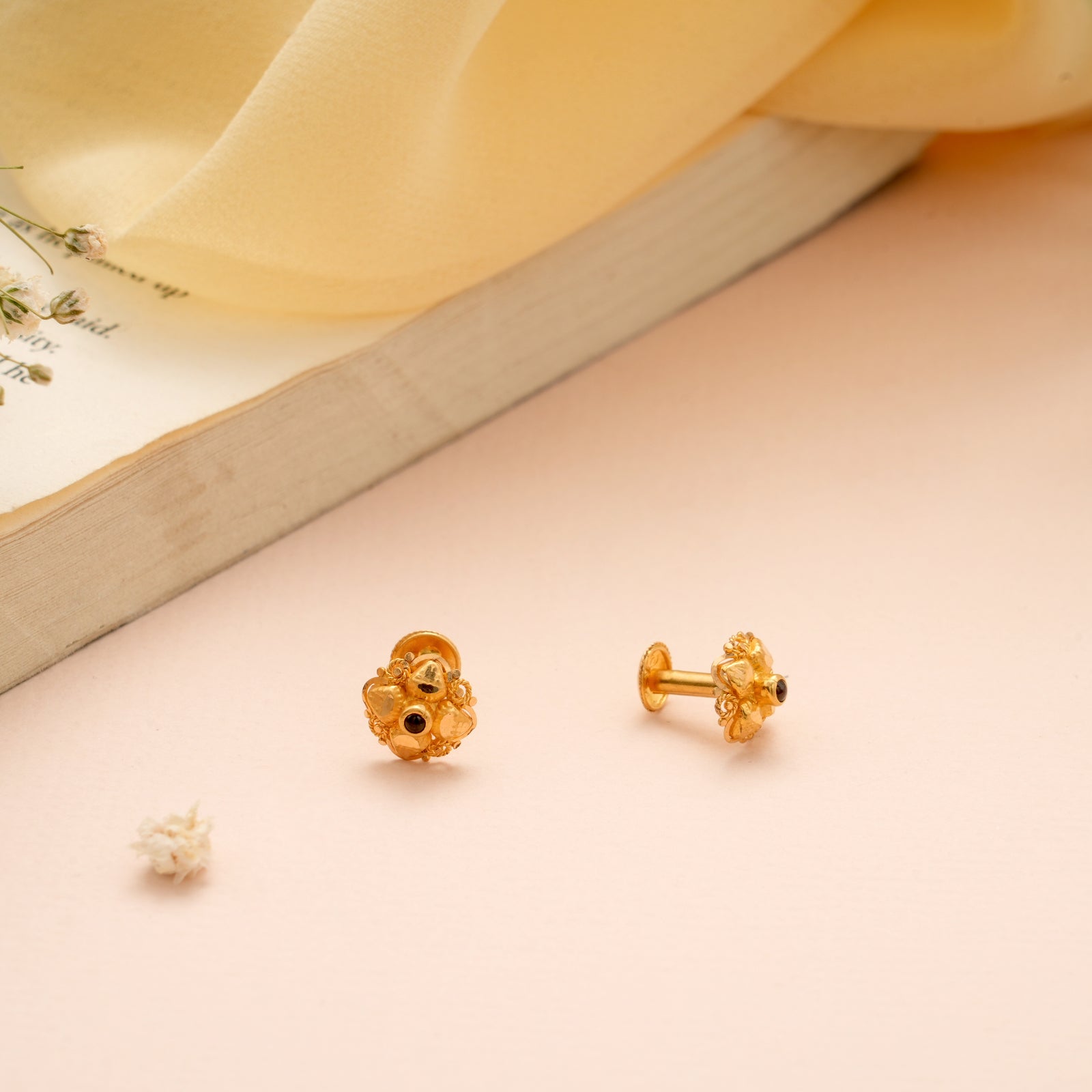 Minimalist Floral Stone Gold Stud