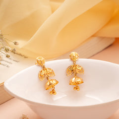 Classic Twin Leaf Pattern Gold Jhumkas