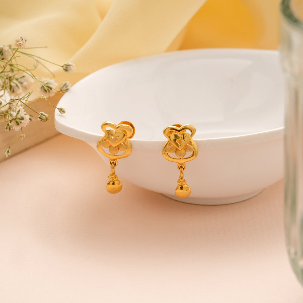Cute Gold Heart Shape Hanging Ball Earrings