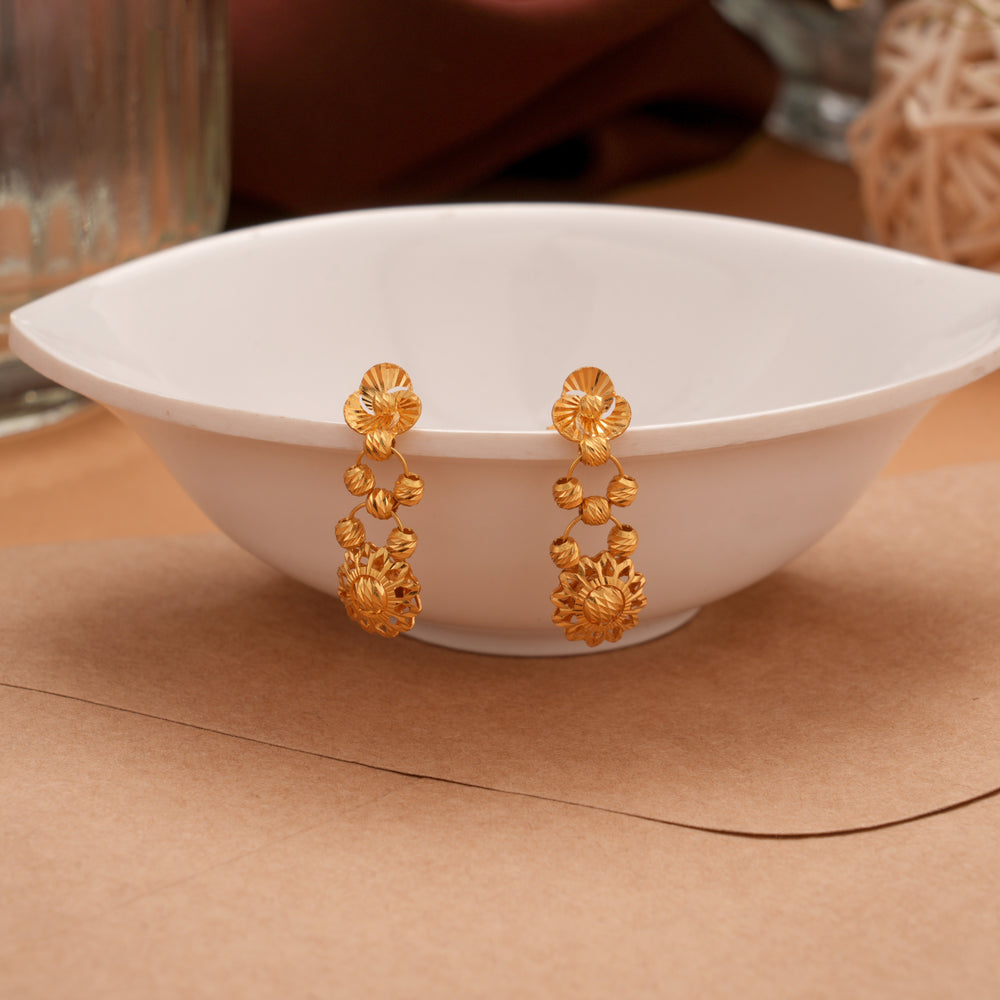 Elegant Three Tier Gold Drop Earring