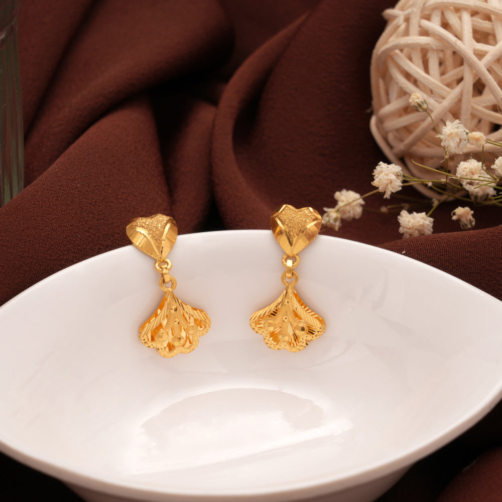 Ethnic Gold Heart Fan Shape Drop Earrings